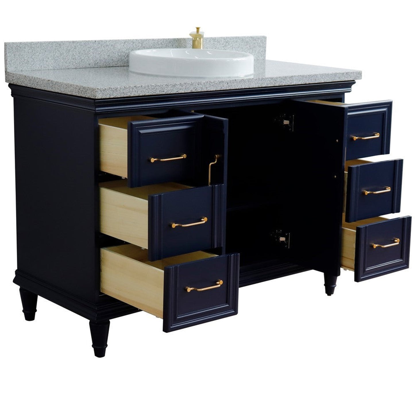 Bellaterra Home Forli 49" 2-Door 6-Drawer Blue Freestanding Vanity Set With Ceramic Vessel Sink and Gray Granite Top