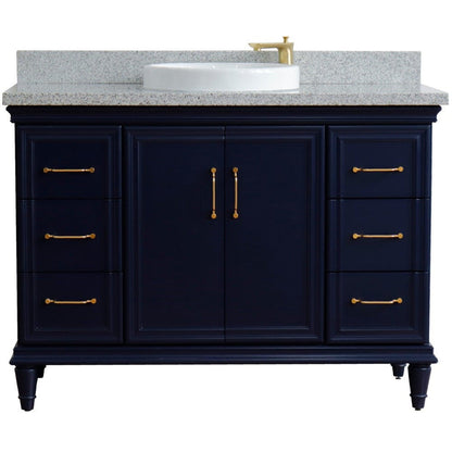 Bellaterra Home Forli 49" 2-Door 6-Drawer Blue Freestanding Vanity Set With Ceramic Vessel Sink and Gray Granite Top