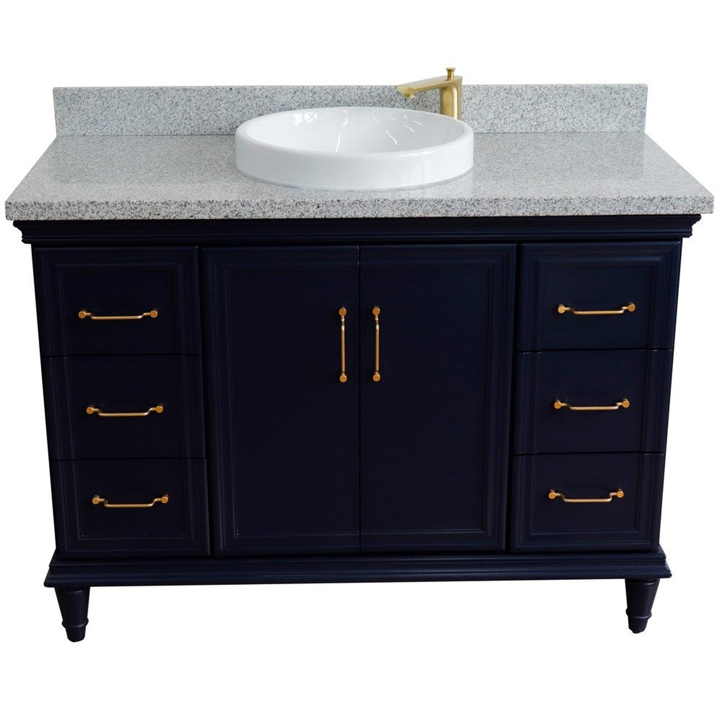 Bellaterra Home Forli 49" 2-Door 6-Drawer Blue Freestanding Vanity Set With Ceramic Vessel Sink and Gray Granite Top