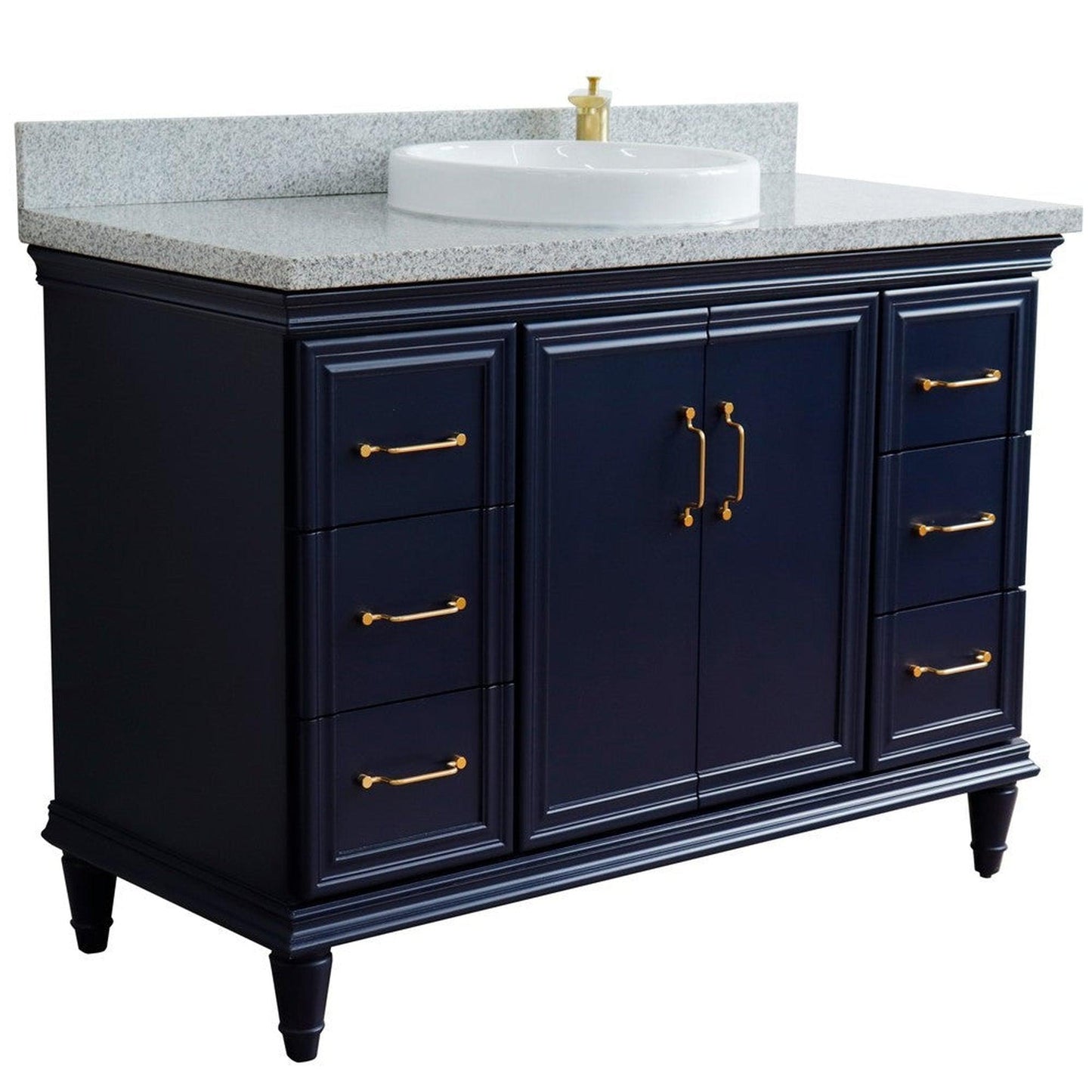 Bellaterra Home Forli 49" 2-Door 6-Drawer Blue Freestanding Vanity Set With Ceramic Vessel Sink and Gray Granite Top