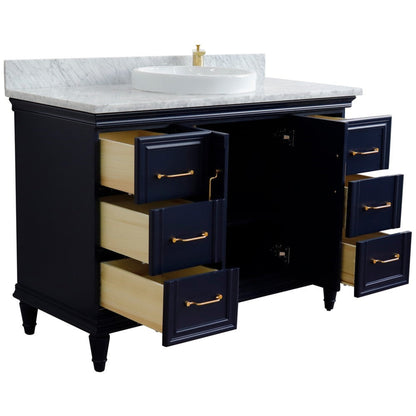 Bellaterra Home Forli 49" 2-Door 6-Drawer Blue Freestanding Vanity Set With Ceramic Vessel Sink and White Carrara Marble Top