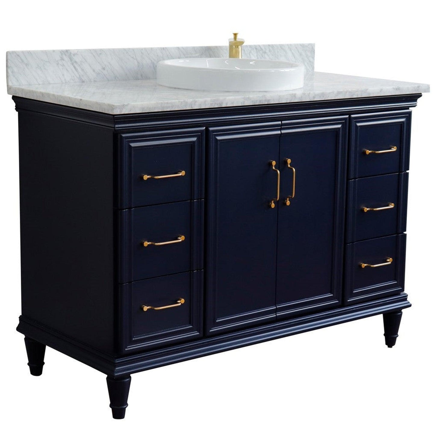 Bellaterra Home Forli 49" 2-Door 6-Drawer Blue Freestanding Vanity Set With Ceramic Vessel Sink and White Carrara Marble Top