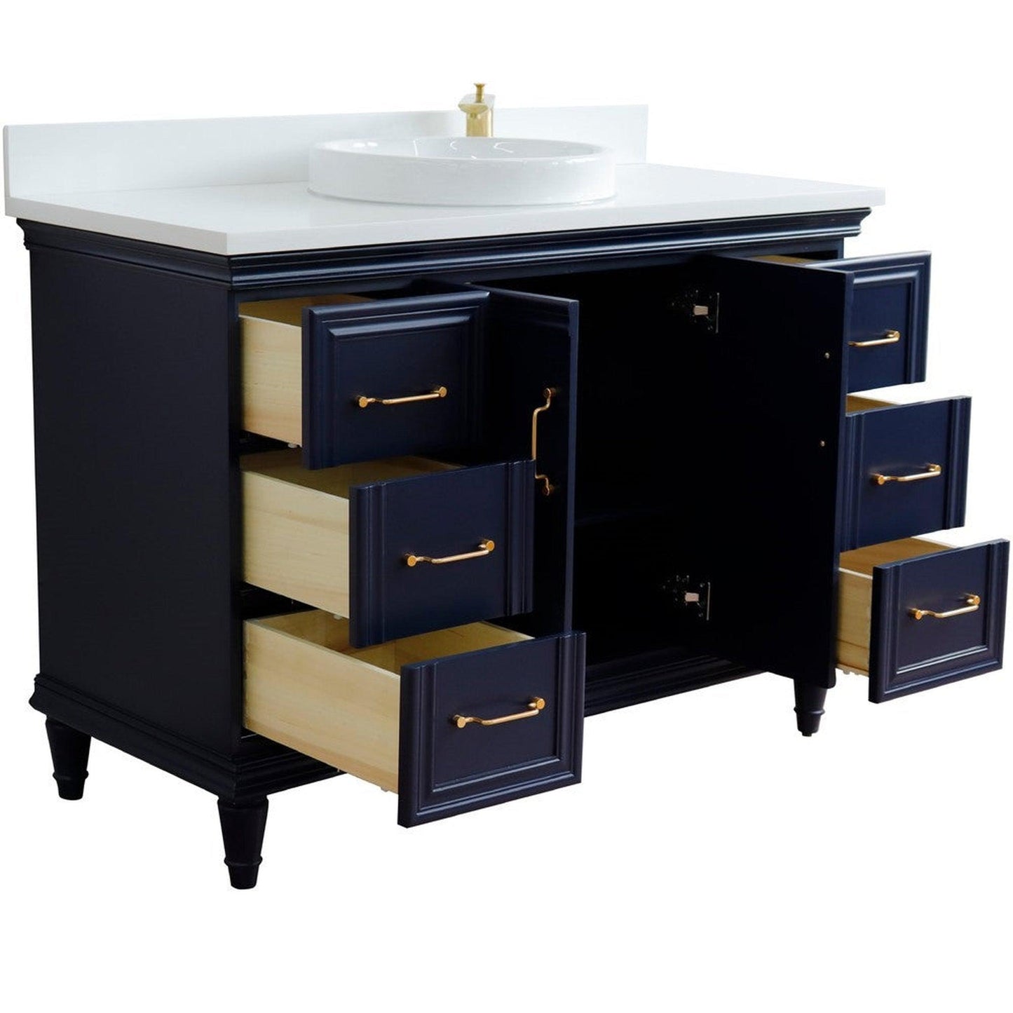 Bellaterra Home Forli 49" 2-Door 6-Drawer Blue Freestanding Vanity Set With Ceramic Vessel Sink and White Quartz Top