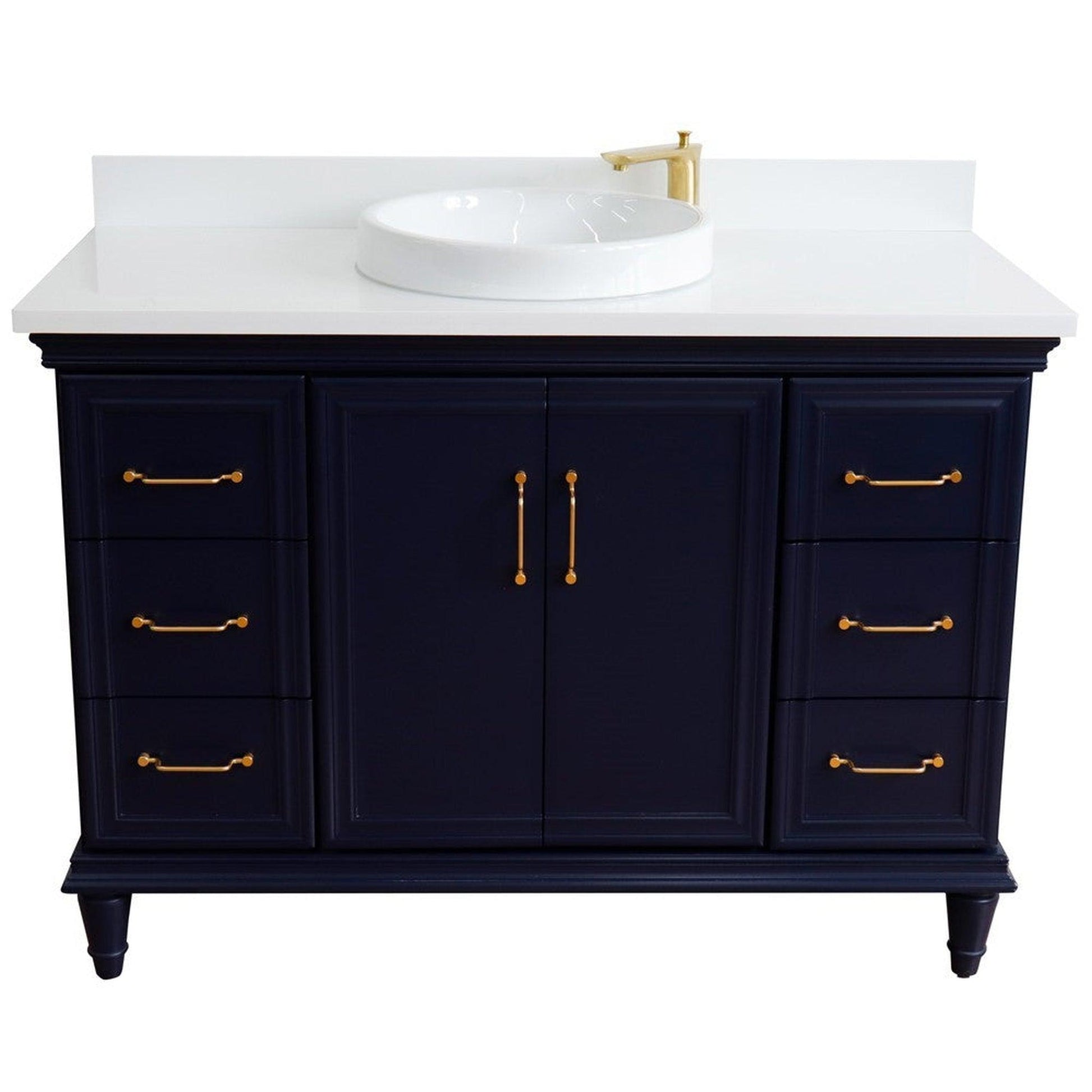 Bellaterra Home Forli 49" 2-Door 6-Drawer Blue Freestanding Vanity Set With Ceramic Vessel Sink and White Quartz Top