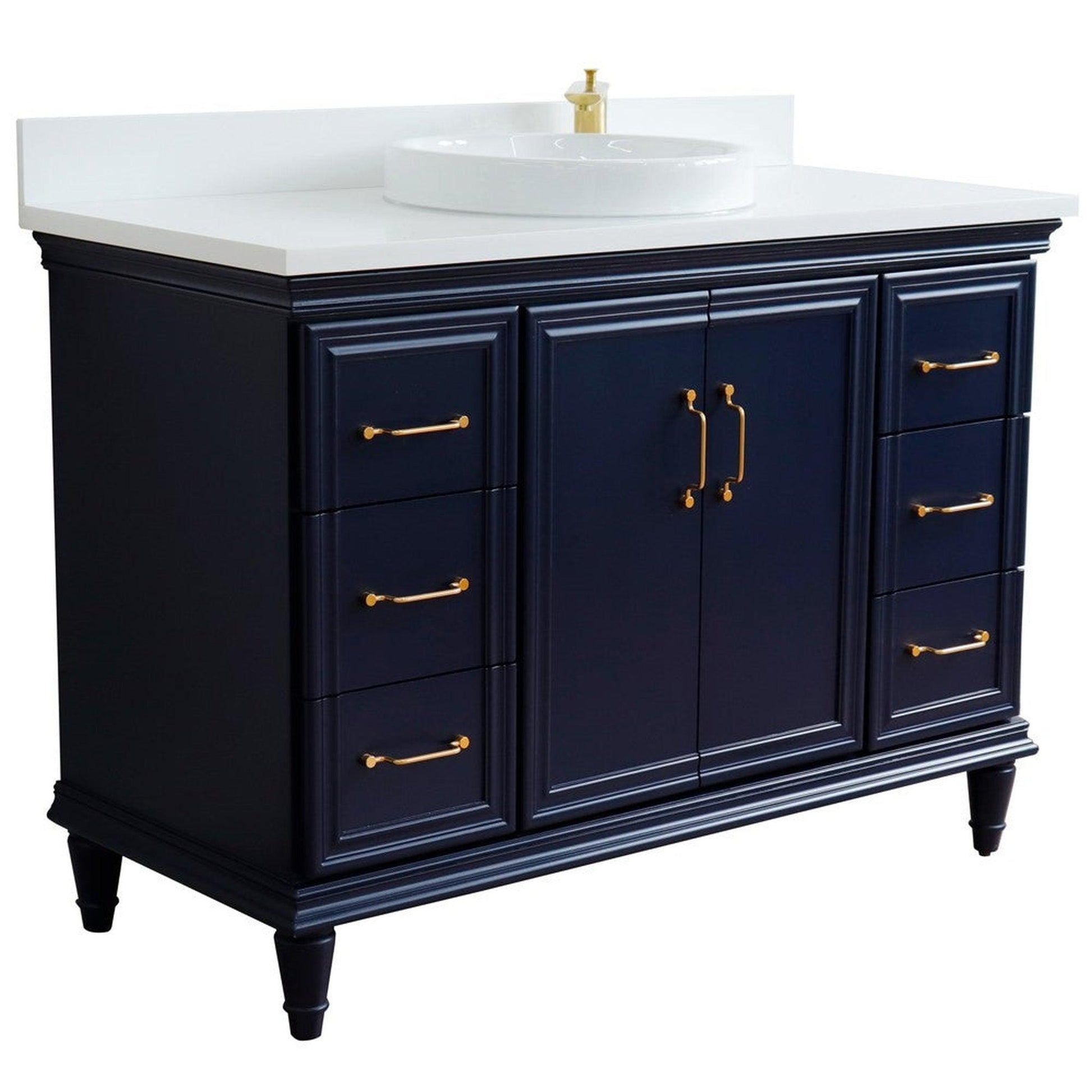Bellaterra Home Forli 49" 2-Door 6-Drawer Blue Freestanding Vanity Set With Ceramic Vessel Sink and White Quartz Top