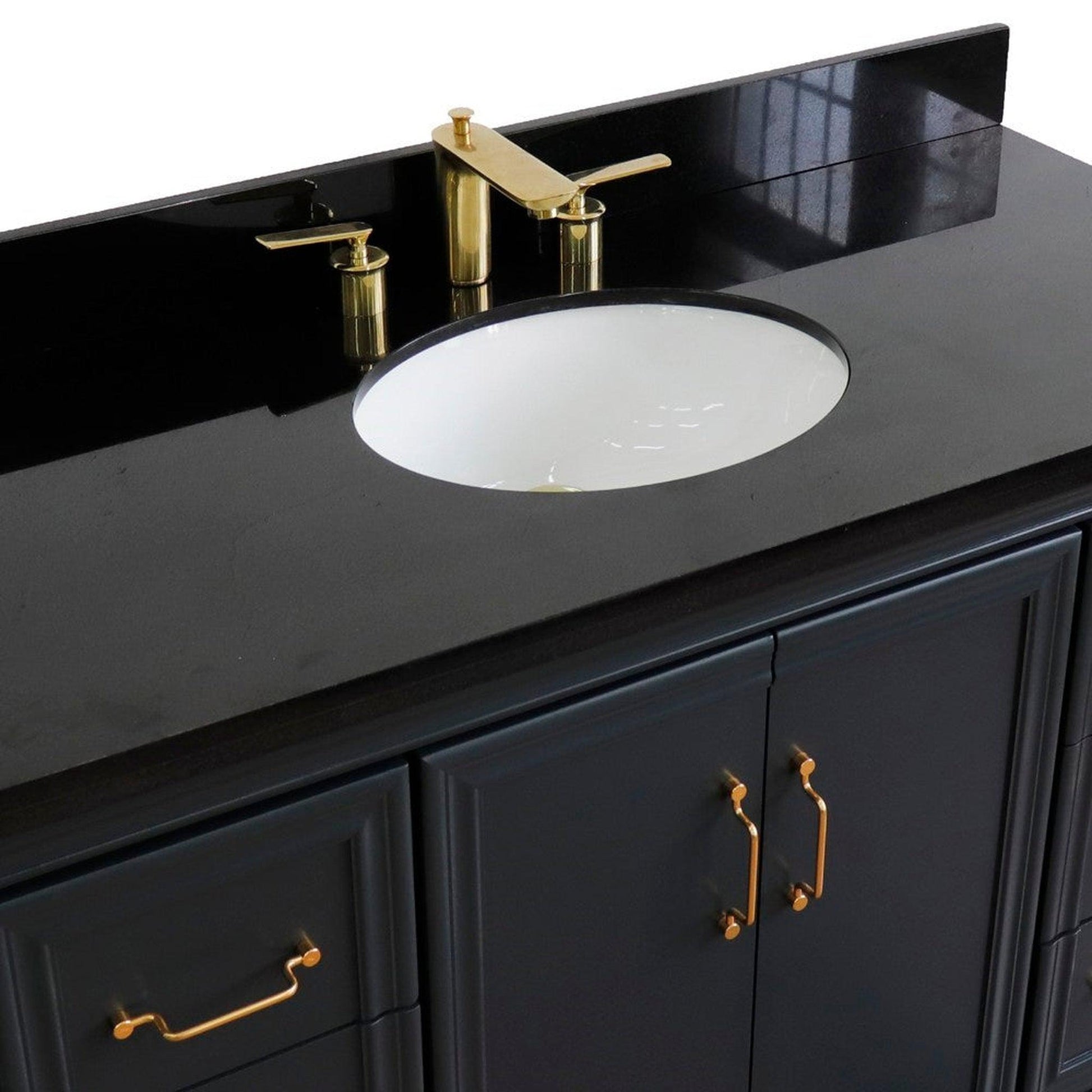 Bellaterra Home Forli 49" 2-Door 6-Drawer Dark Gray Freestanding Vanity Set With Ceramic Undermount Oval Sink and Black Galaxy Granite Top