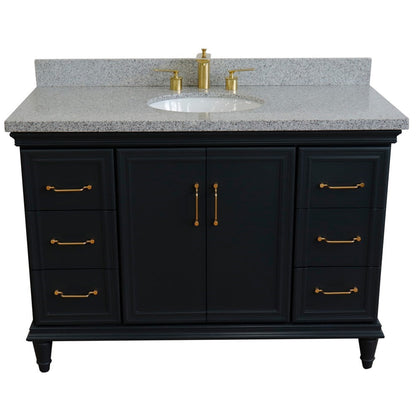 Bellaterra Home Forli 49" 2-Door 6-Drawer Dark Gray Freestanding Vanity Set With Ceramic Undermount Oval Sink and Gray Granite Top