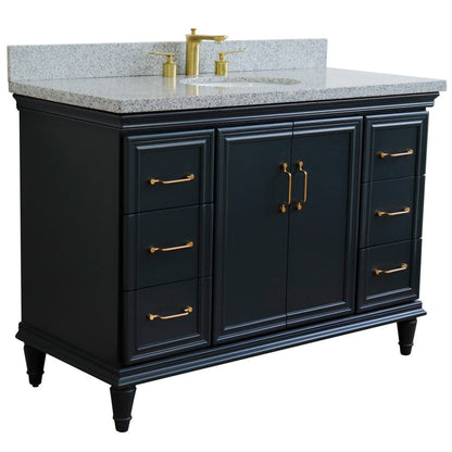 Bellaterra Home Forli 49" 2-Door 6-Drawer Dark Gray Freestanding Vanity Set With Ceramic Undermount Oval Sink and Gray Granite Top