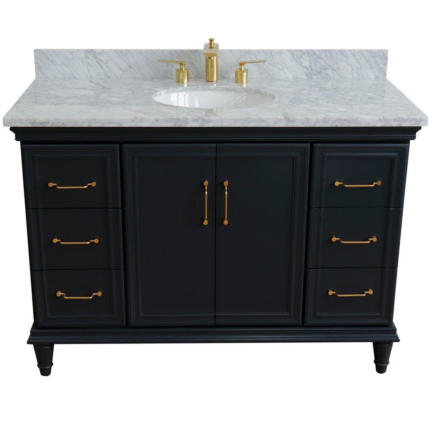 Bellaterra Home Forli 49" 2-Door 6-Drawer Dark Gray Freestanding Vanity Set With Ceramic Undermount Oval Sink and White Carrara Marble Top