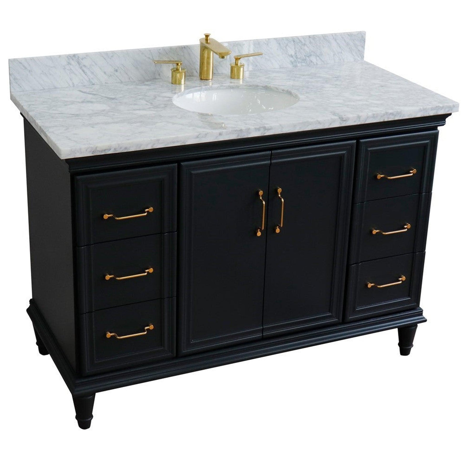 Bellaterra Home Forli 49" 2-Door 6-Drawer Dark Gray Freestanding Vanity Set With Ceramic Undermount Oval Sink and White Carrara Marble Top