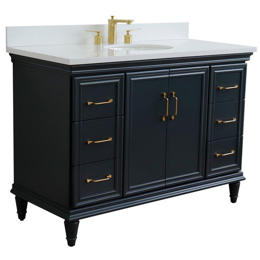 Bellaterra Home Forli 49" 2-Door 6-Drawer Dark Gray Freestanding Vanity Set With Ceramic Undermount Oval Sink and White Quartz Top