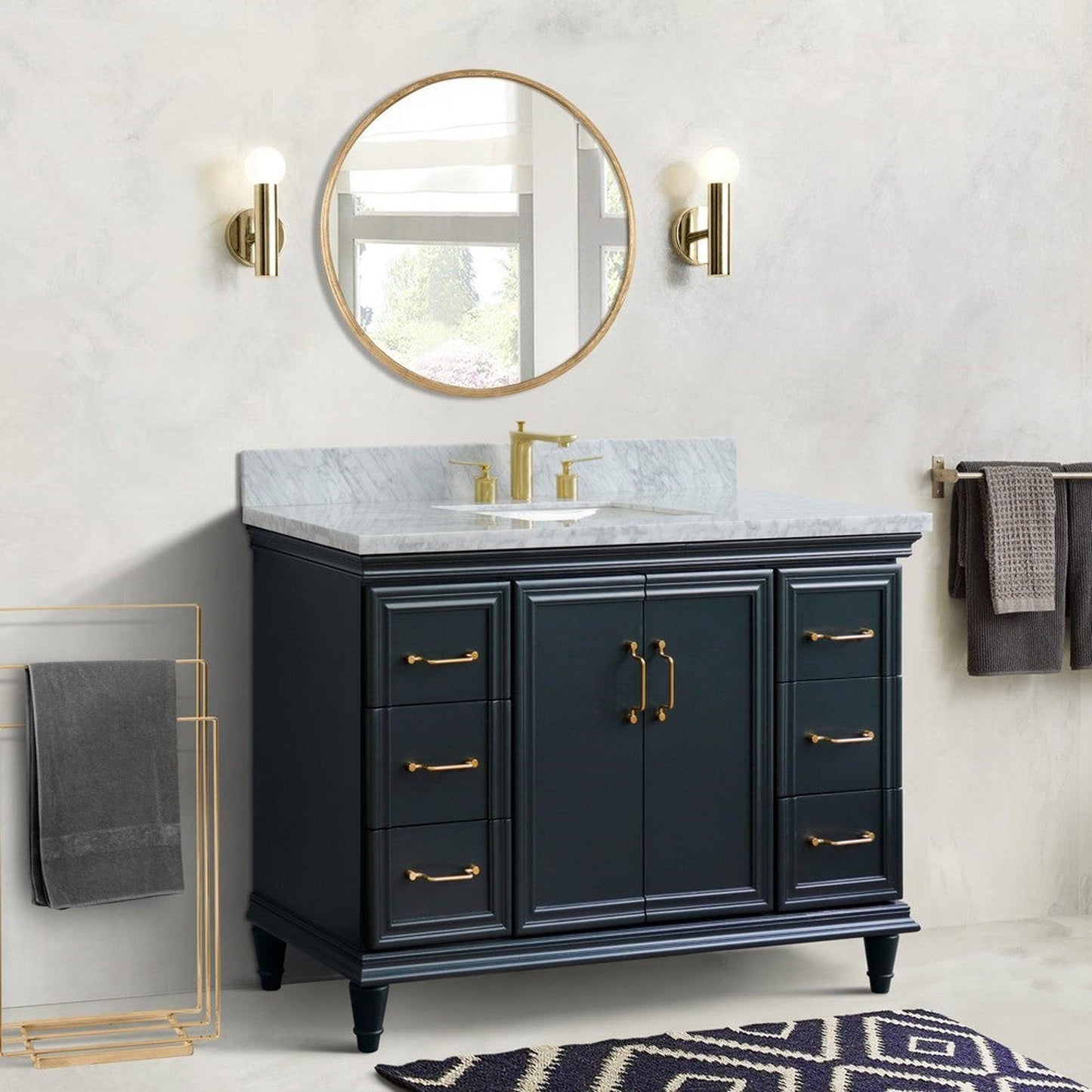 Bellaterra Home Forli 49" 2-Door 6-Drawer Dark Gray Freestanding Vanity Set With Ceramic Undermount Rectangular Sink and White Carrara Marble Top