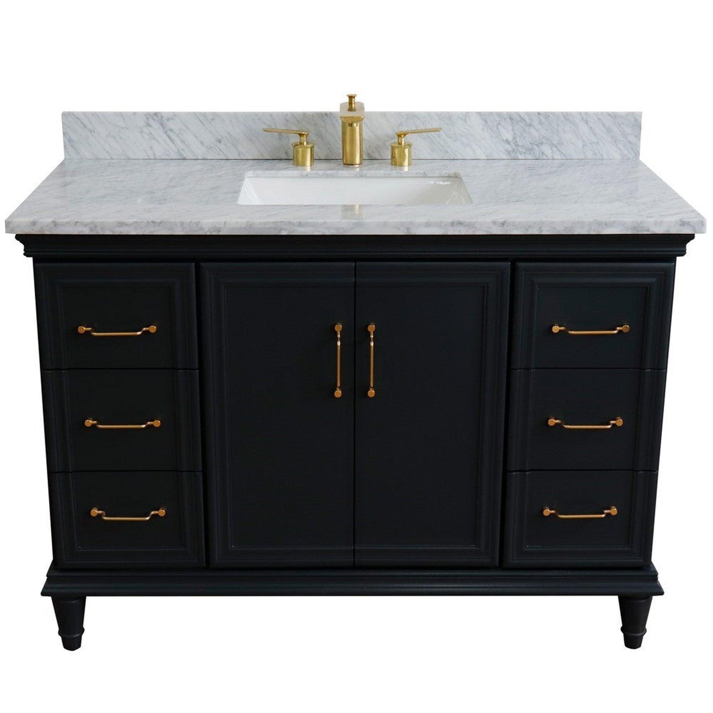 Bellaterra Home Forli 49" 2-Door 6-Drawer Dark Gray Freestanding Vanity Set With Ceramic Undermount Rectangular Sink and White Carrara Marble Top