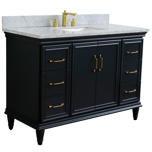 Bellaterra Home Forli 49" 2-Door 6-Drawer Dark Gray Freestanding Vanity Set With Ceramic Undermount Rectangular Sink and White Carrara Marble Top