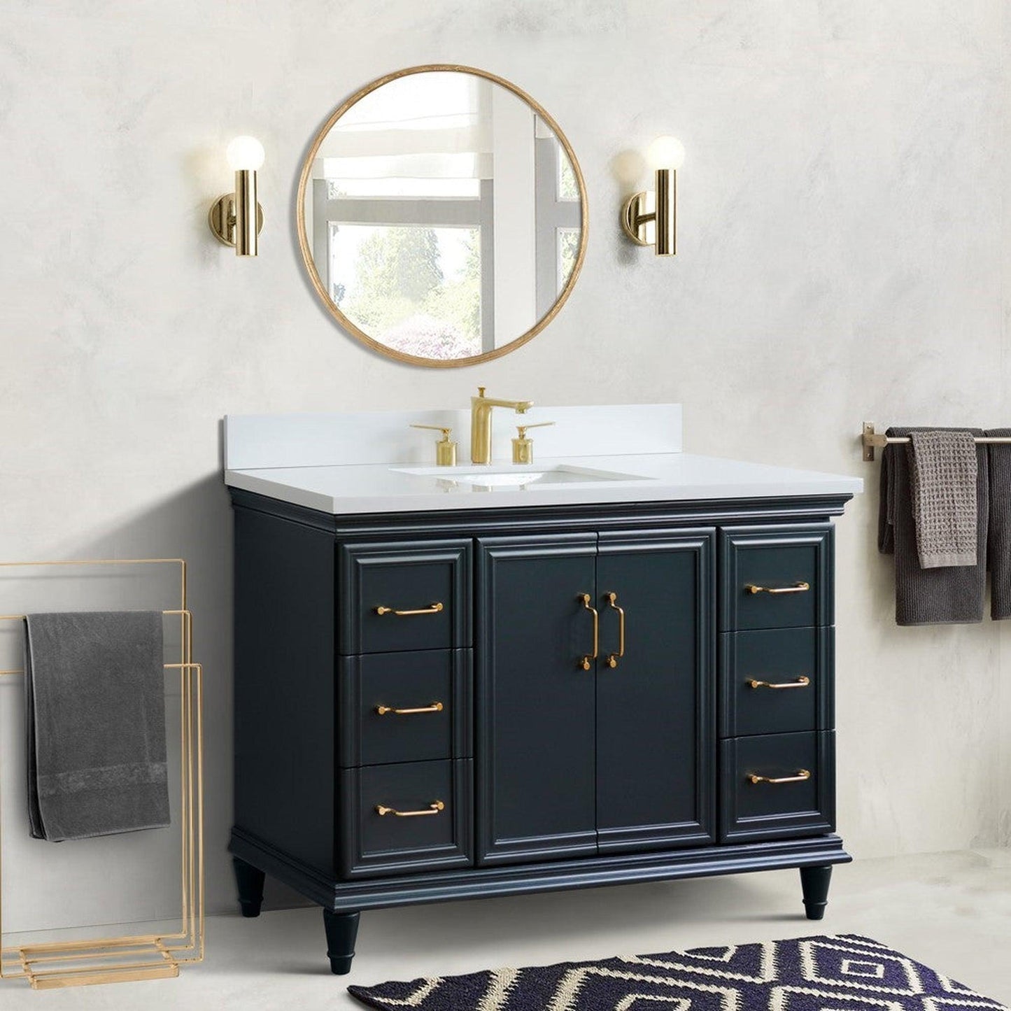 Bellaterra Home Forli 49" 2-Door 6-Drawer Dark Gray Freestanding Vanity Set With Ceramic Undermount Rectangular Sink and White Quartz Top