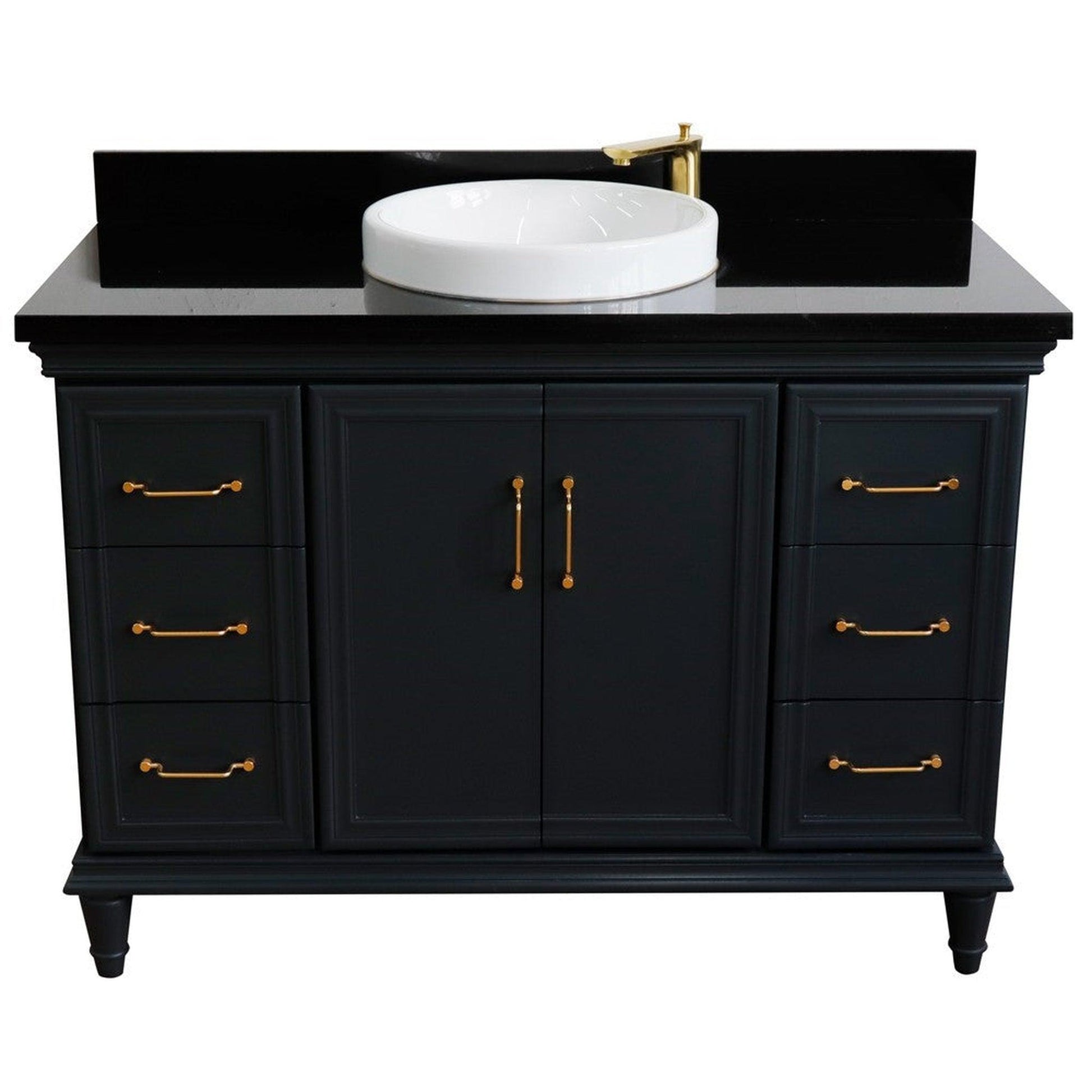 Bellaterra Home Forli 49" 2-Door 6-Drawer Dark Gray Freestanding Vanity Set With Ceramic Vessel Sink and Black Galaxy Granite Top
