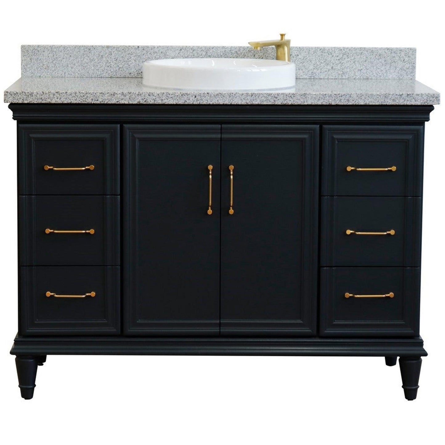 Bellaterra Home Forli 49" 2-Door 6-Drawer Dark Gray Freestanding Vanity Set With Ceramic Vessel Sink and Gray Granite Top