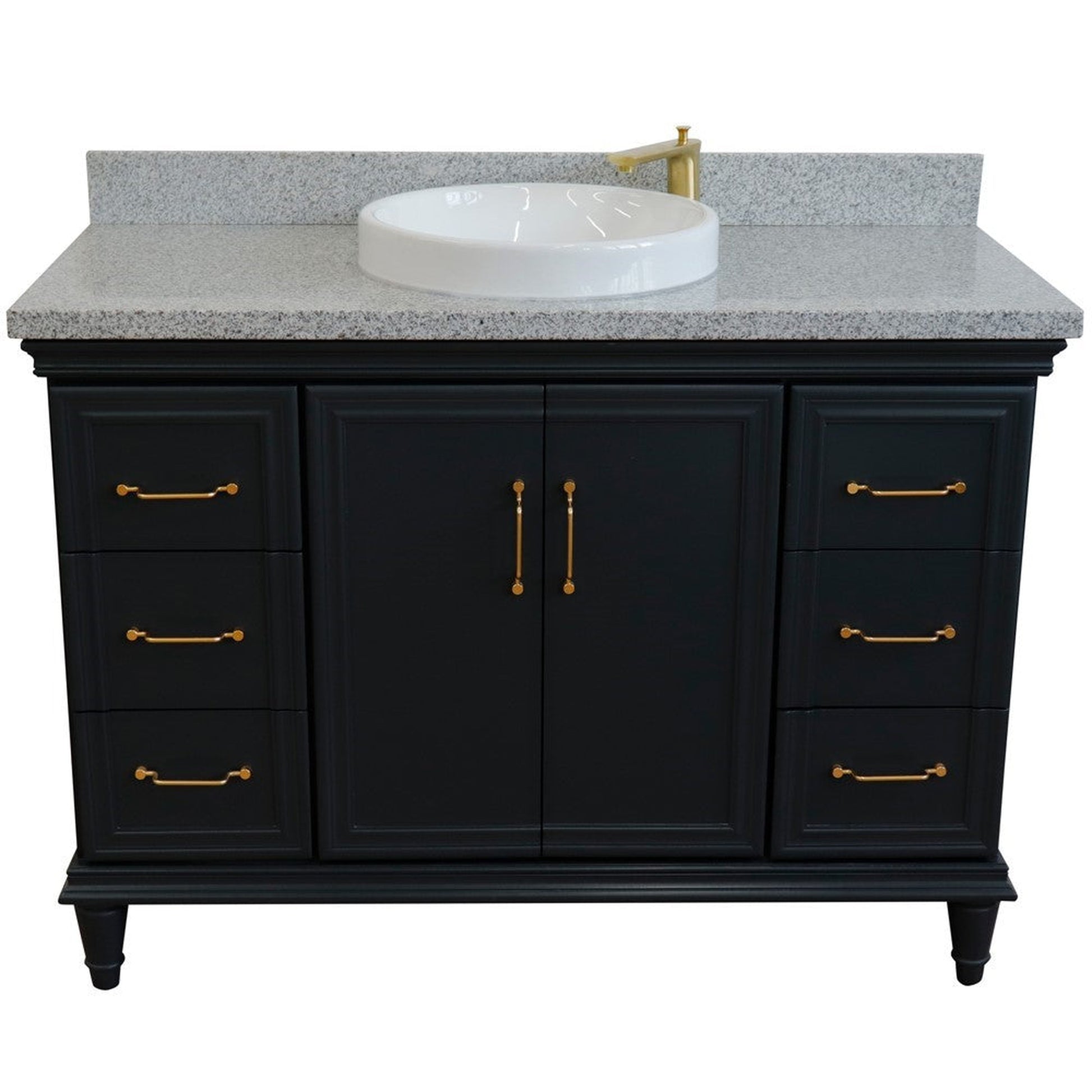 Bellaterra Home Forli 49" 2-Door 6-Drawer Dark Gray Freestanding Vanity Set With Ceramic Vessel Sink and Gray Granite Top