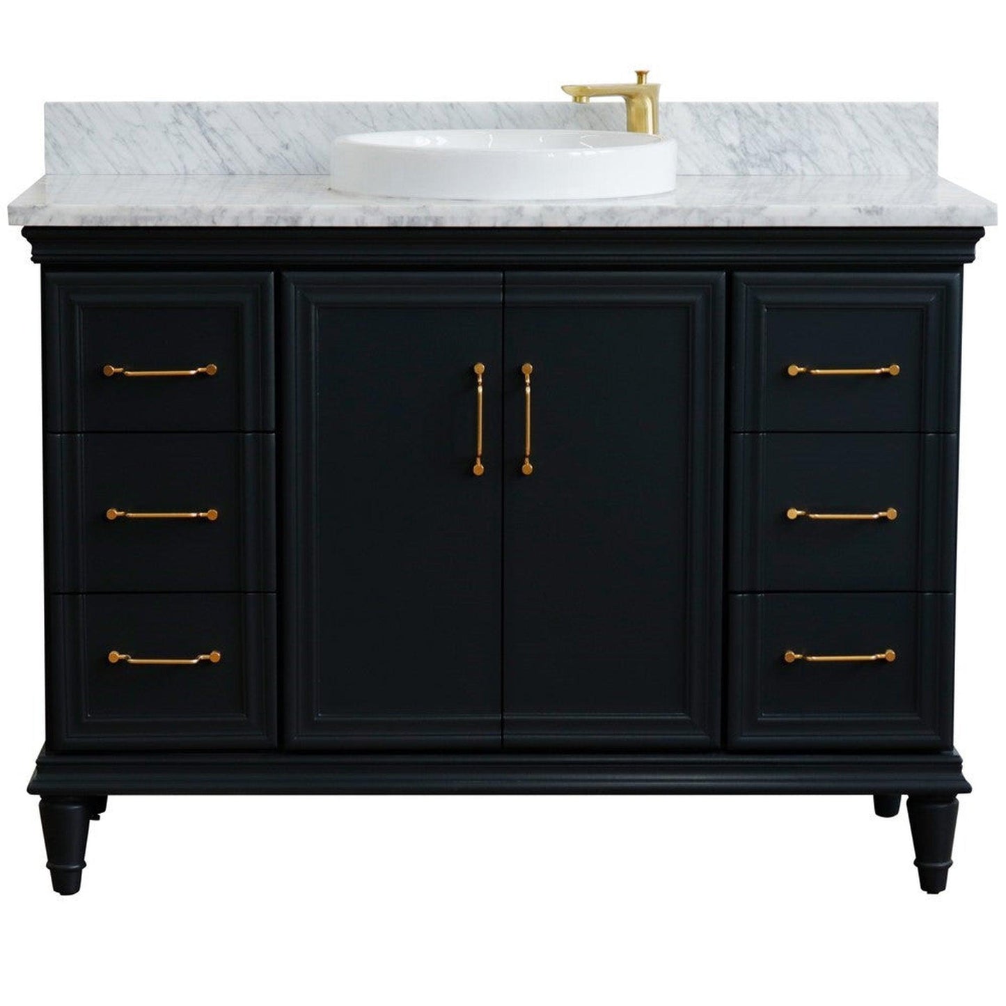 Bellaterra Home Forli 49" 2-Door 6-Drawer Dark Gray Freestanding Vanity Set With Ceramic Vessel Sink and White Carrara Marble Top