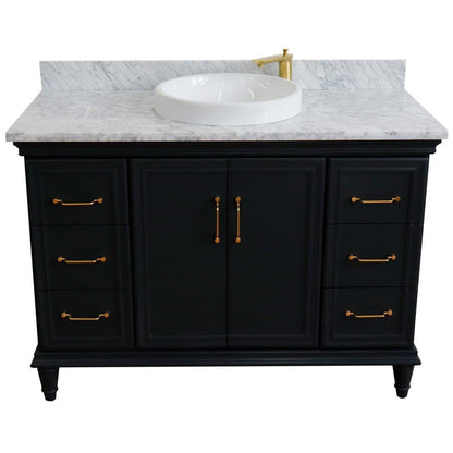 Bellaterra Home Forli 49" 2-Door 6-Drawer Dark Gray Freestanding Vanity Set With Ceramic Vessel Sink and White Carrara Marble Top