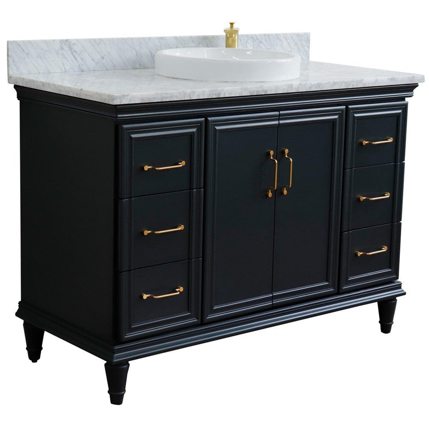 Bellaterra Home Forli 49" 2-Door 6-Drawer Dark Gray Freestanding Vanity Set With Ceramic Vessel Sink and White Carrara Marble Top