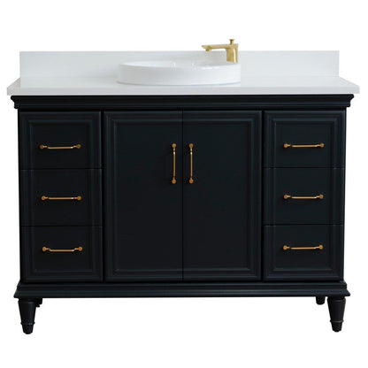 Bellaterra Home Forli 49" 2-Door 6-Drawer Dark Gray Freestanding Vanity Set With Ceramic Vessel Sink and White Quartz Top