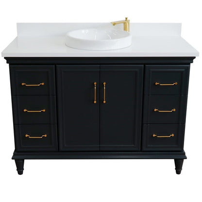 Bellaterra Home Forli 49" 2-Door 6-Drawer Dark Gray Freestanding Vanity Set With Ceramic Vessel Sink and White Quartz Top