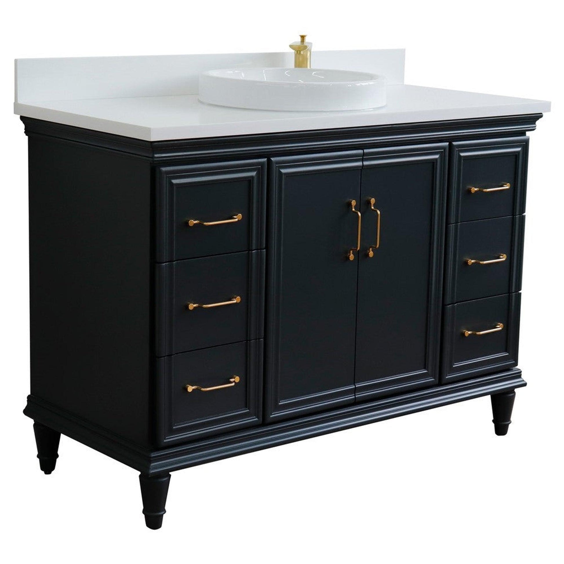 Bellaterra Home Forli 49" 2-Door 6-Drawer Dark Gray Freestanding Vanity Set With Ceramic Vessel Sink and White Quartz Top