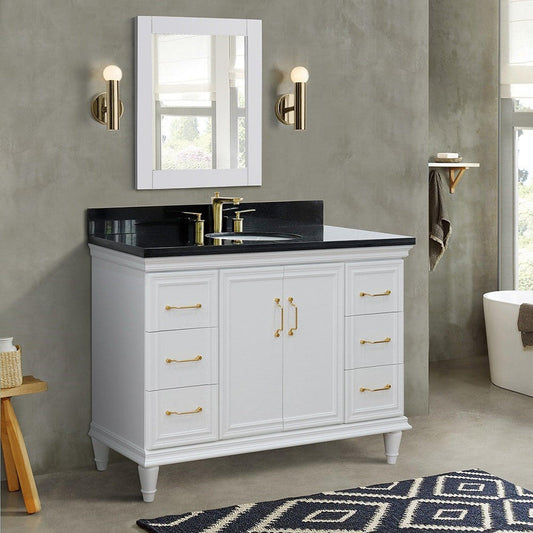 Bellaterra Home Forli 49" 2-Door 6-Drawer Whitte Freestanding Vanity Set With Ceramic Undermount Oval Sink and Black Galaxy Granite Top