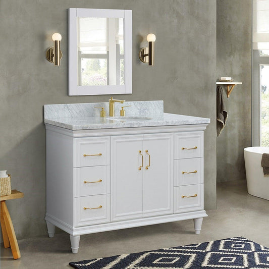 Bellaterra Home Forli 49" 2-Door 6-Drawer Whitte Freestanding Vanity Set With Ceramic Undermount Oval Sink and White Carrara Marble Top