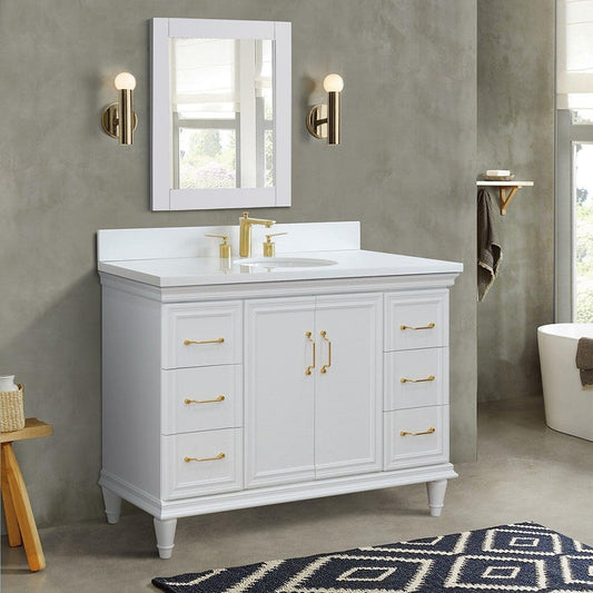 Bellaterra Home Forli 49" 2-Door 6-Drawer Whitte Freestanding Vanity Set With Ceramic Undermount Oval Sink and White Quartz Top