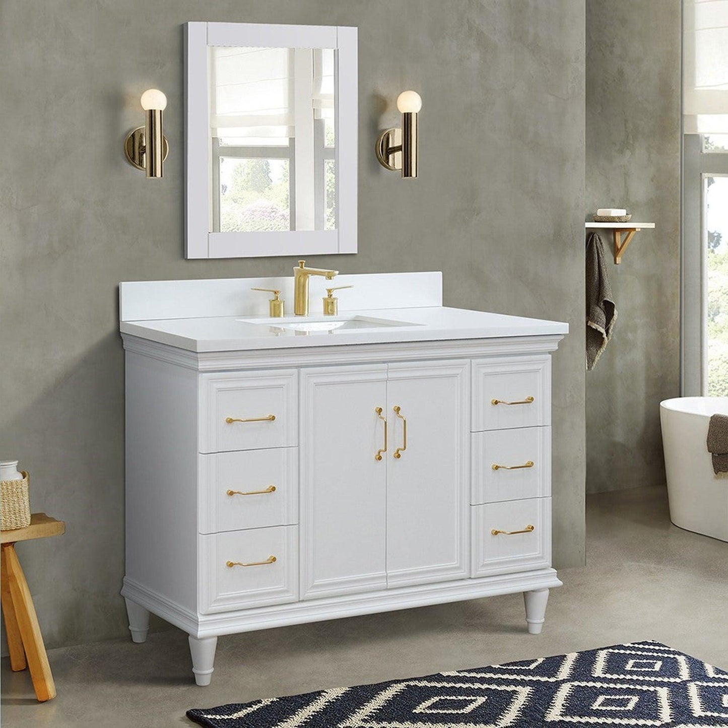 Bellaterra Home Forli 49" 2-Door 6-Drawer Whitte Freestanding Vanity Set With Ceramic Undermount Rectangular Sink and White Quartz Top