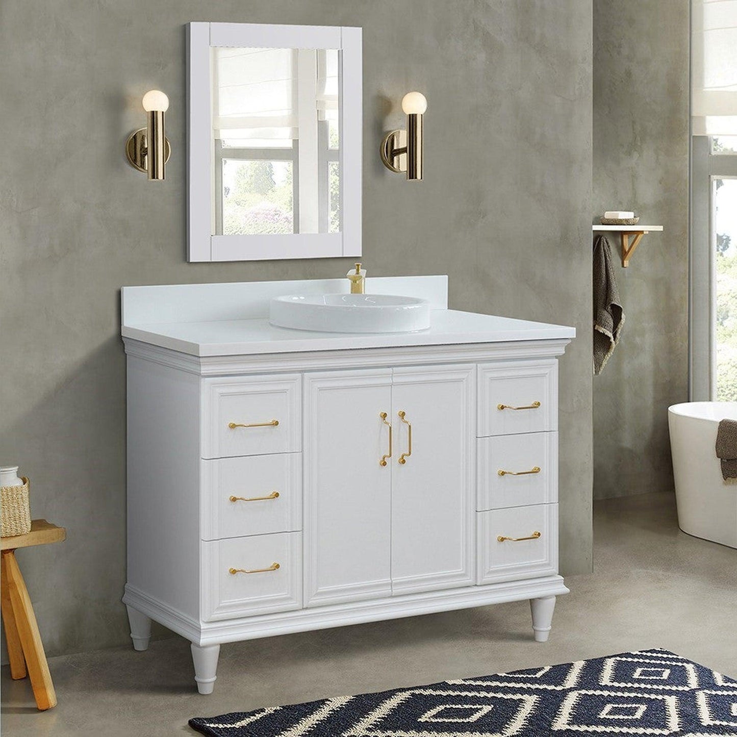 Bellaterra Home Forli 49" 2-Door 6-Drawer Whitte Freestanding Vanity Set With Ceramic Vessel Sink and White Quartz Top