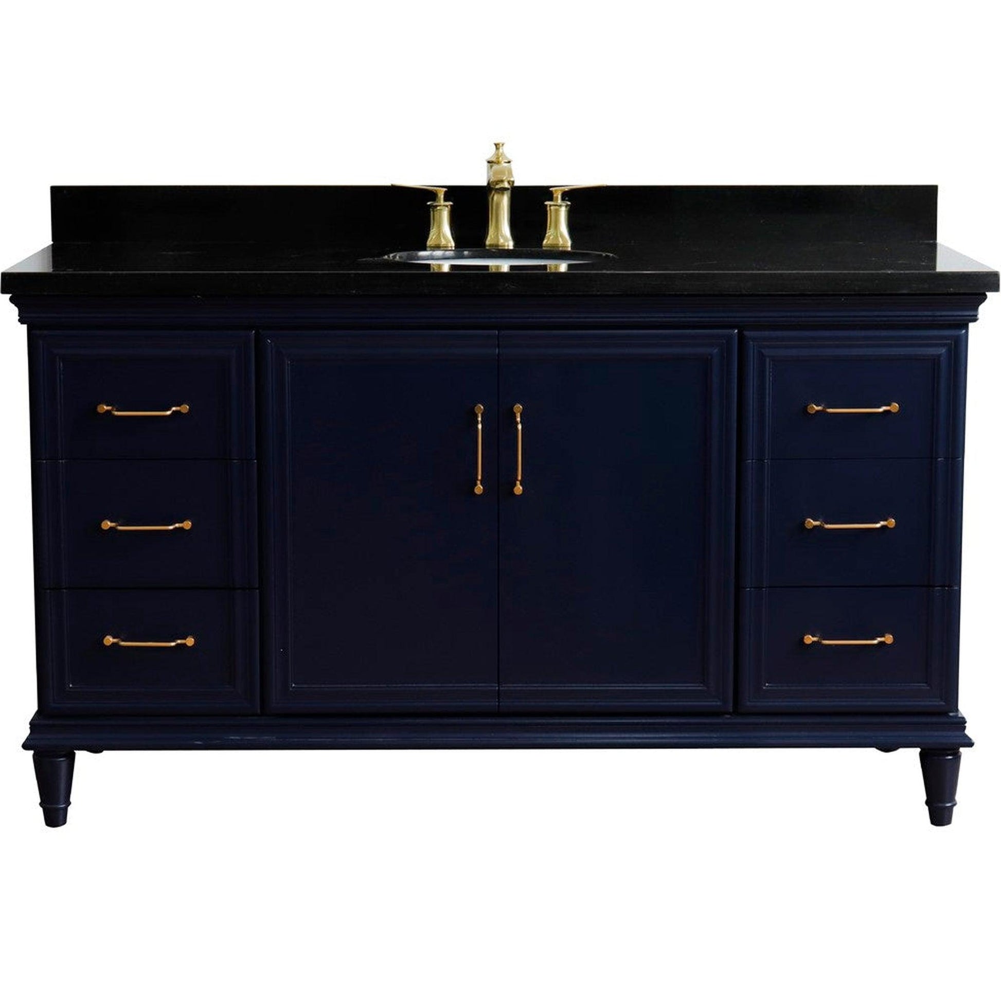 Bellaterra Home Forli 61" 2-Door 6-Drawer Blue Freestanding Vanity Set With Ceramic Undermount Oval Sink and Black Galaxy Granite Top