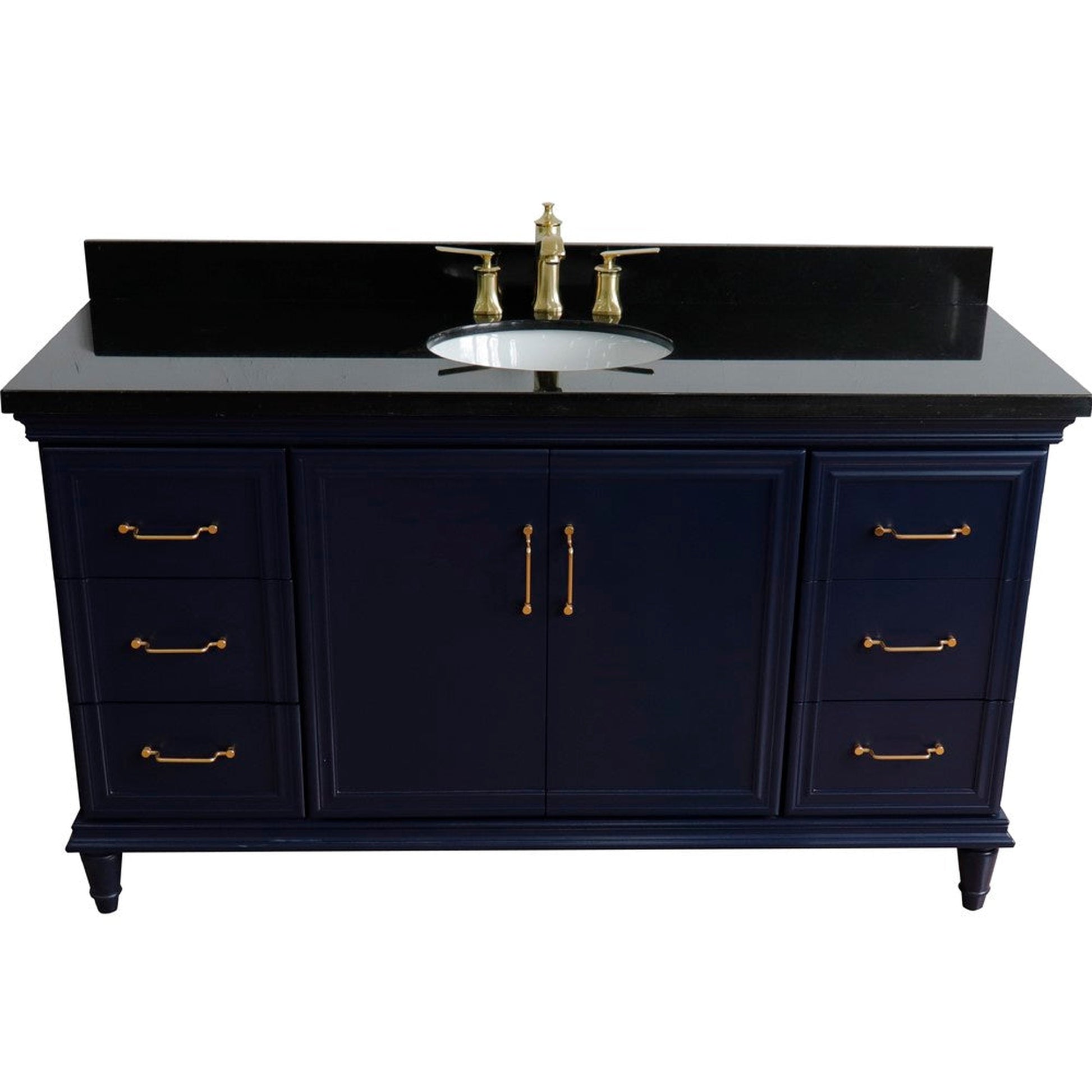 Bellaterra Home Forli 61" 2-Door 6-Drawer Blue Freestanding Vanity Set With Ceramic Undermount Oval Sink and Black Galaxy Granite Top