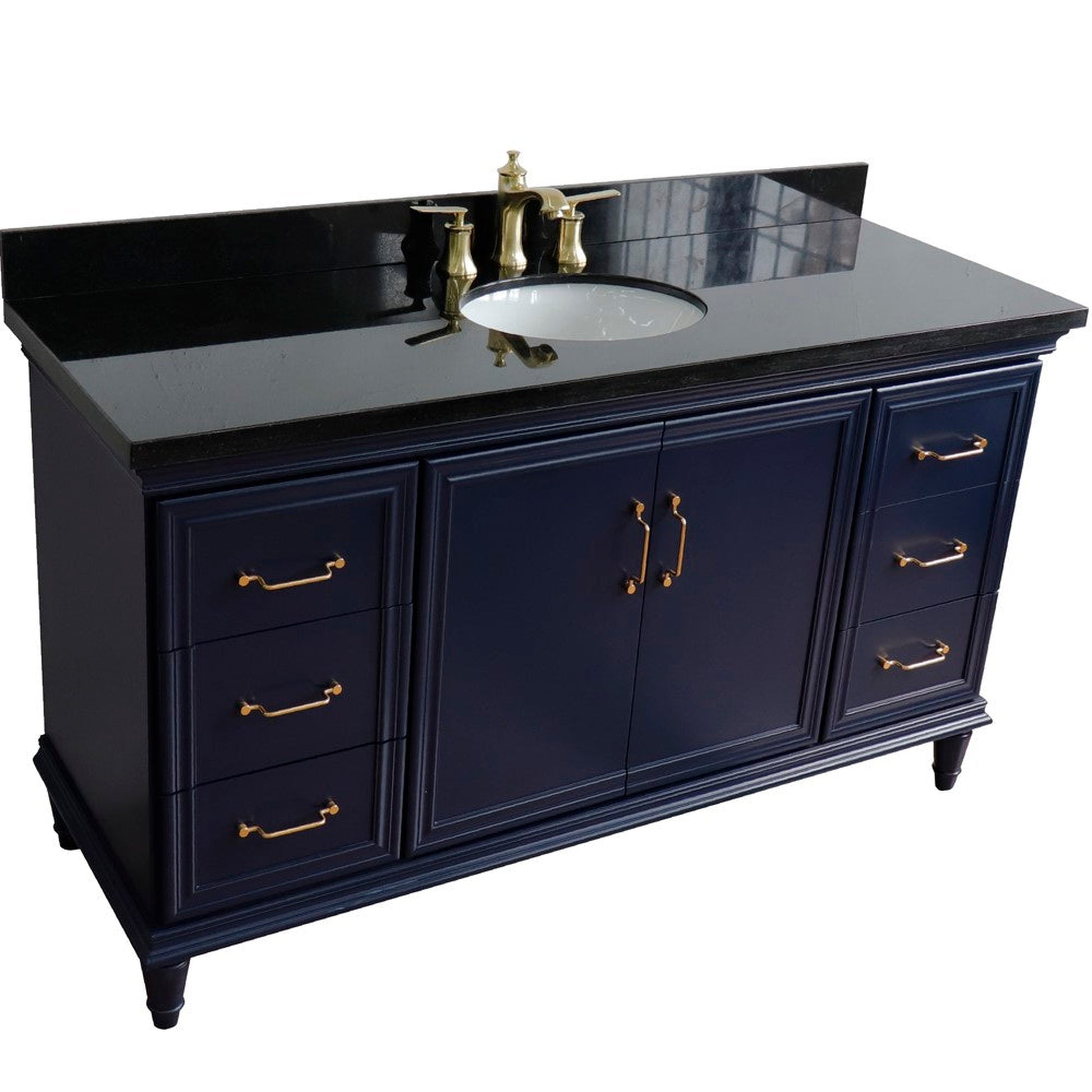 Bellaterra Home Forli 61" 2-Door 6-Drawer Blue Freestanding Vanity Set With Ceramic Undermount Oval Sink and Black Galaxy Granite Top