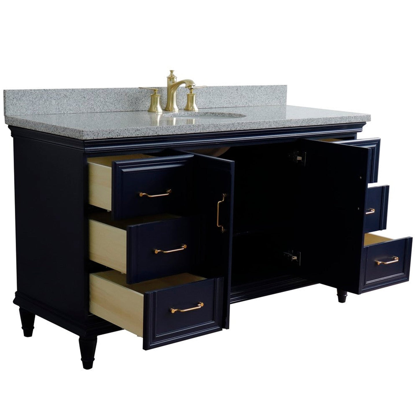 Bellaterra Home Forli 61" 2-Door 6-Drawer Blue Freestanding Vanity Set With Ceramic Undermount Oval Sink and Gray Granite Top