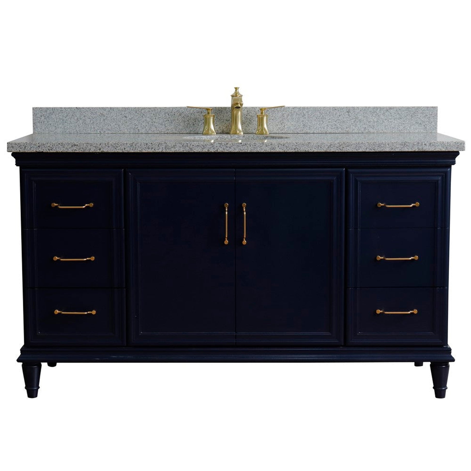 Bellaterra Home Forli 61" 2-Door 6-Drawer Blue Freestanding Vanity Set With Ceramic Undermount Oval Sink and Gray Granite Top