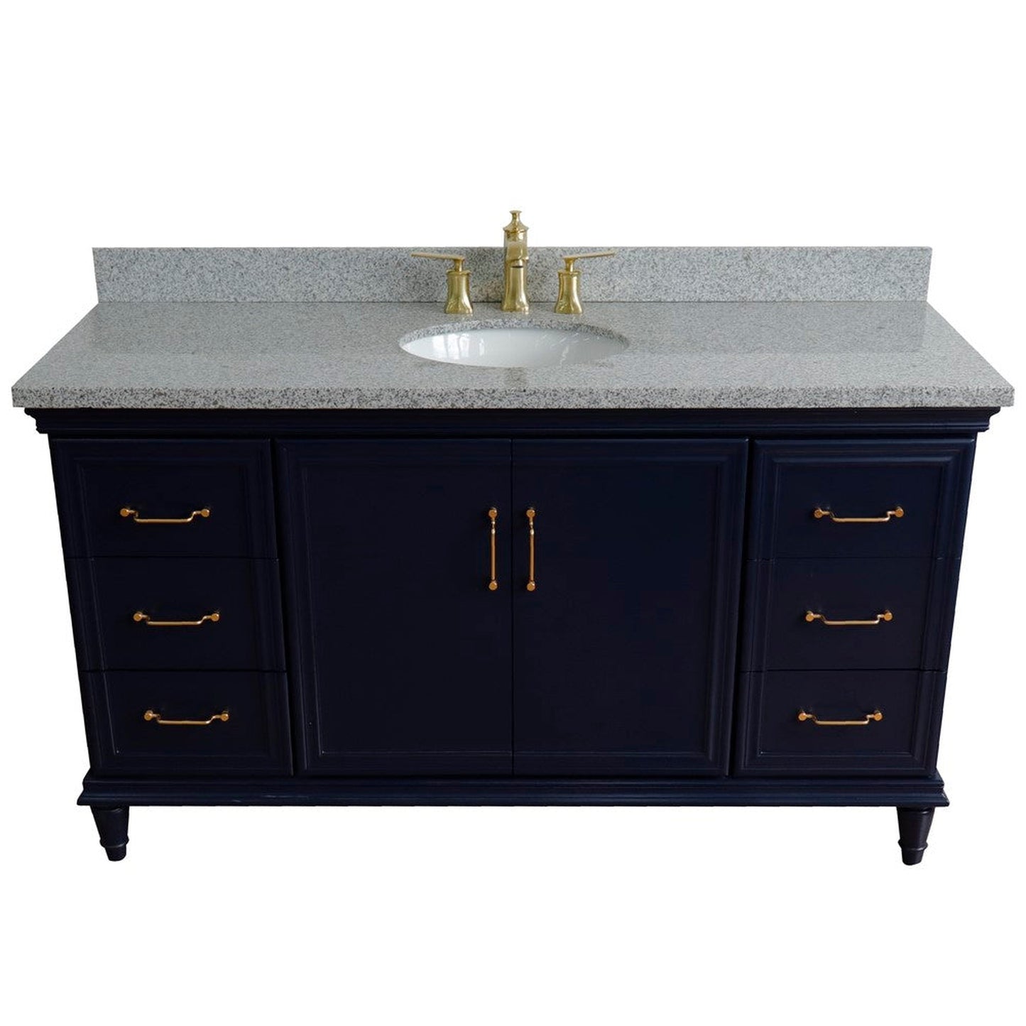 Bellaterra Home Forli 61" 2-Door 6-Drawer Blue Freestanding Vanity Set With Ceramic Undermount Oval Sink and Gray Granite Top