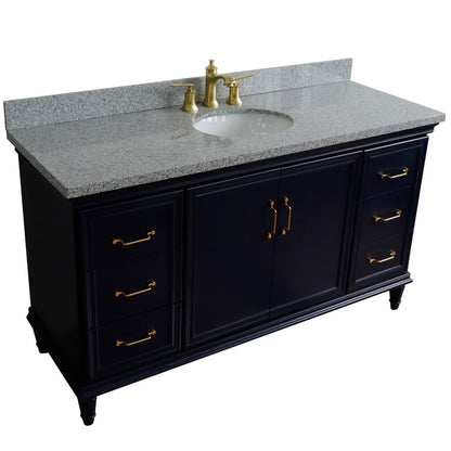 Bellaterra Home Forli 61" 2-Door 6-Drawer Blue Freestanding Vanity Set With Ceramic Undermount Oval Sink and Gray Granite Top