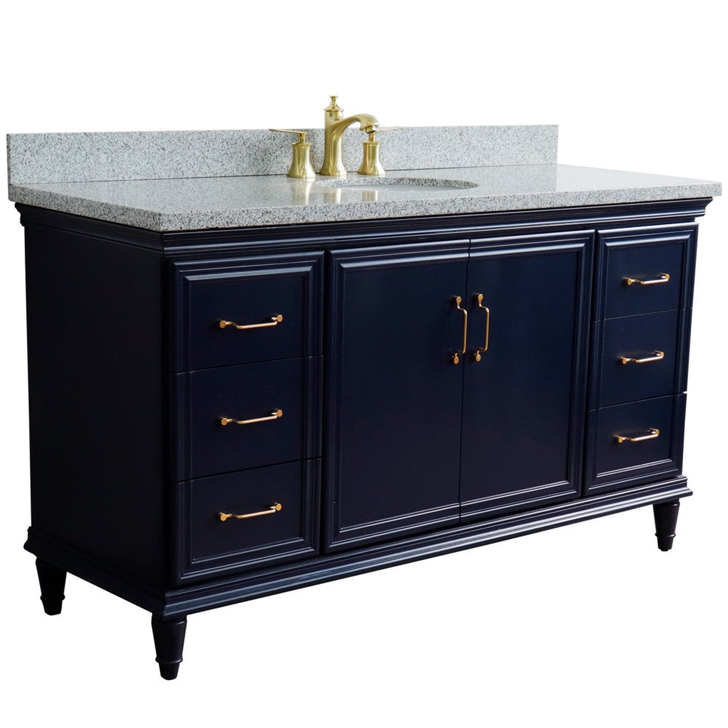 Bellaterra Home Forli 61" 2-Door 6-Drawer Blue Freestanding Vanity Set With Ceramic Undermount Oval Sink and Gray Granite Top