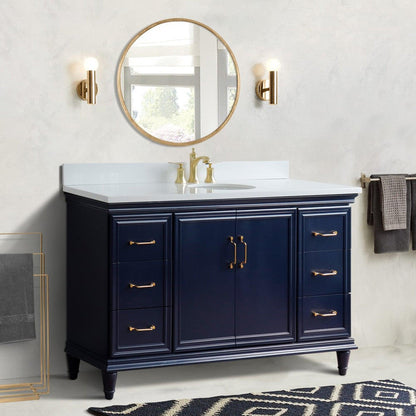 Bellaterra Home Forli 61" 2-Door 6-Drawer Blue Freestanding Vanity Set With Ceramic Undermount Oval Sink and White Quartz Top