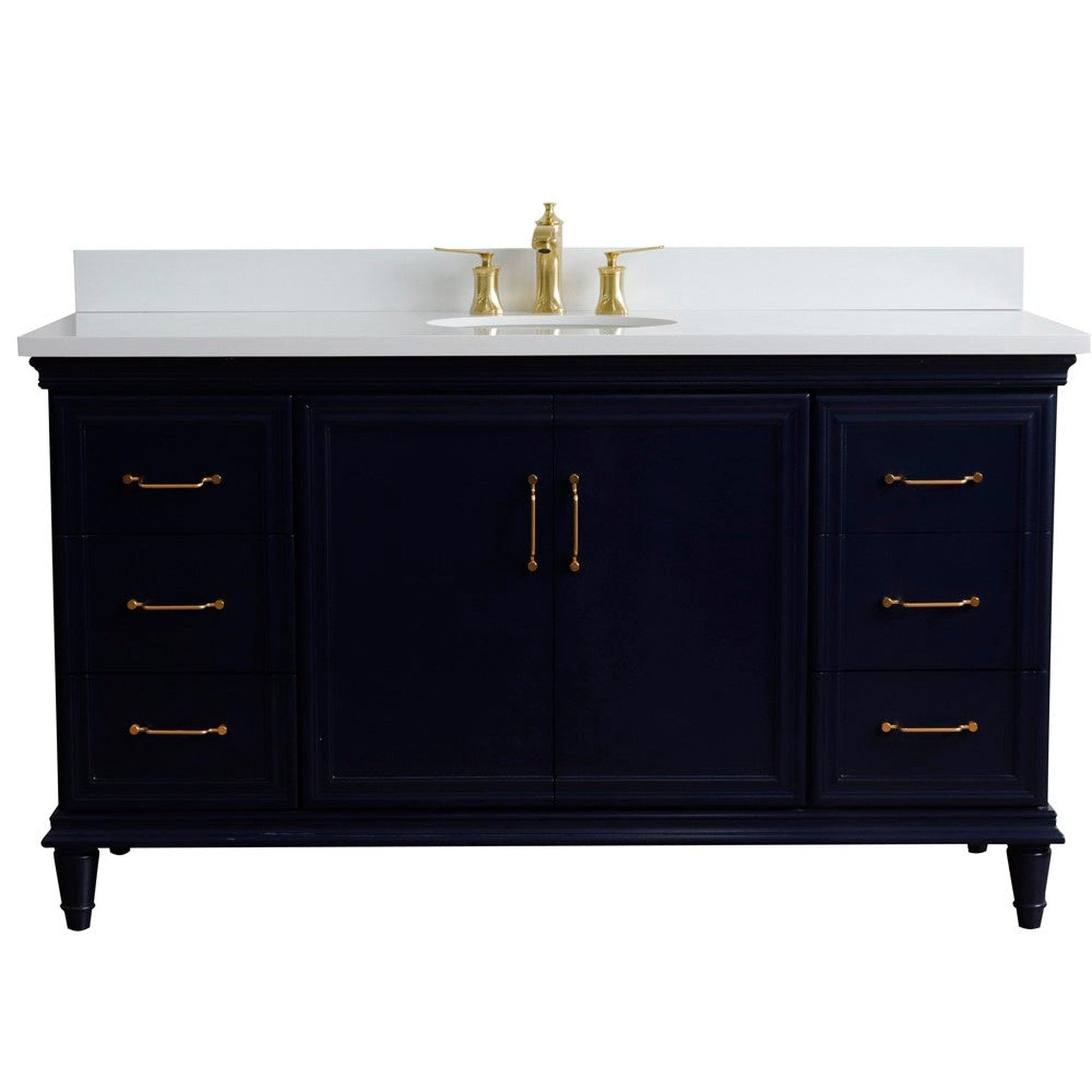 Bellaterra Home Forli 61" 2-Door 6-Drawer Blue Freestanding Vanity Set With Ceramic Undermount Oval Sink and White Quartz Top