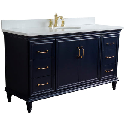 Bellaterra Home Forli 61" 2-Door 6-Drawer Blue Freestanding Vanity Set With Ceramic Undermount Oval Sink and White Quartz Top