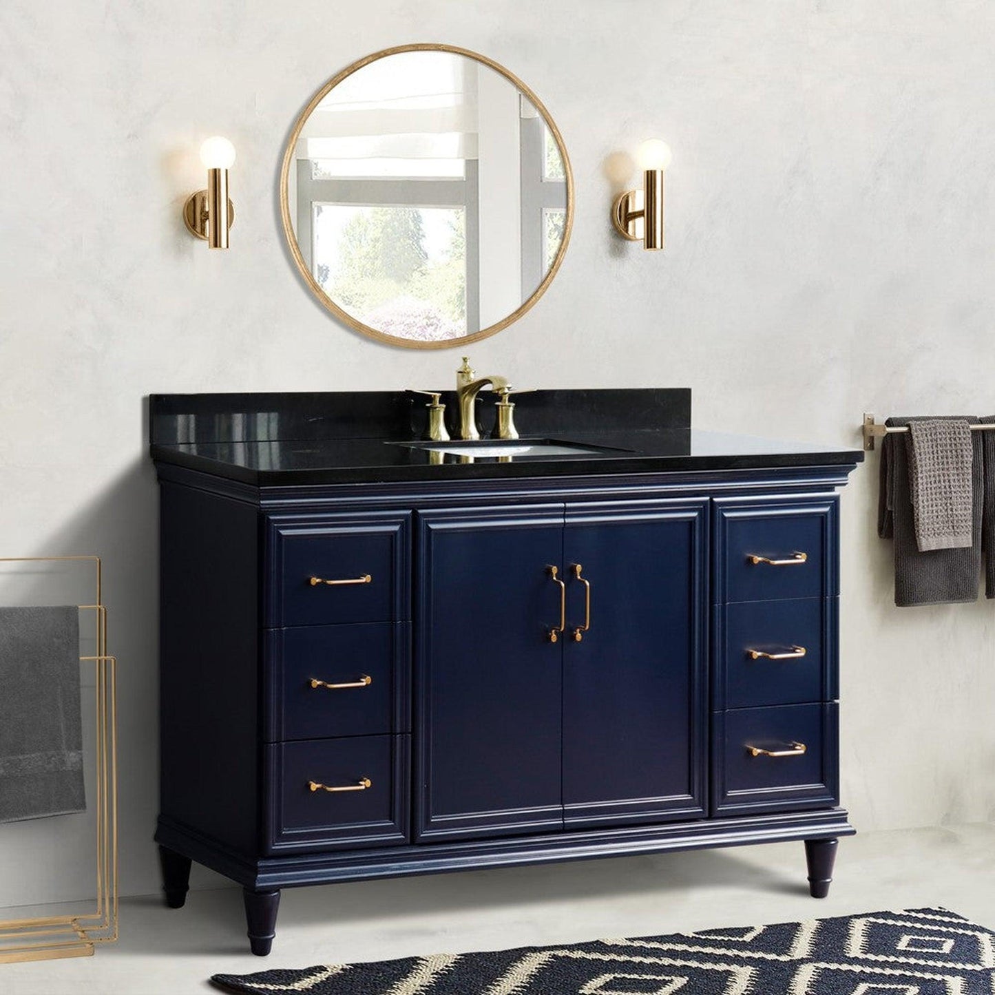 Bellaterra Home Forli 61" 2-Door 6-Drawer Blue Freestanding Vanity Set With Ceramic Undermount Rectangular Sink and Black Galaxy Granite Top