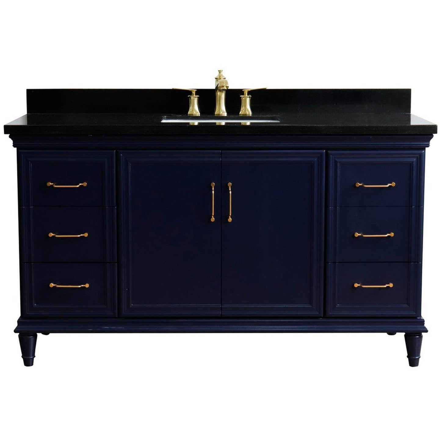 Bellaterra Home Forli 61" 2-Door 6-Drawer Blue Freestanding Vanity Set With Ceramic Undermount Rectangular Sink and Black Galaxy Granite Top