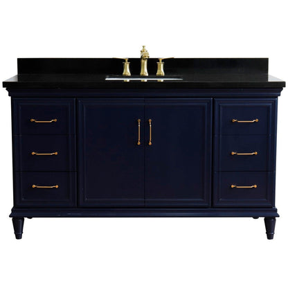 Bellaterra Home Forli 61" 2-Door 6-Drawer Blue Freestanding Vanity Set With Ceramic Undermount Rectangular Sink and Black Galaxy Granite Top