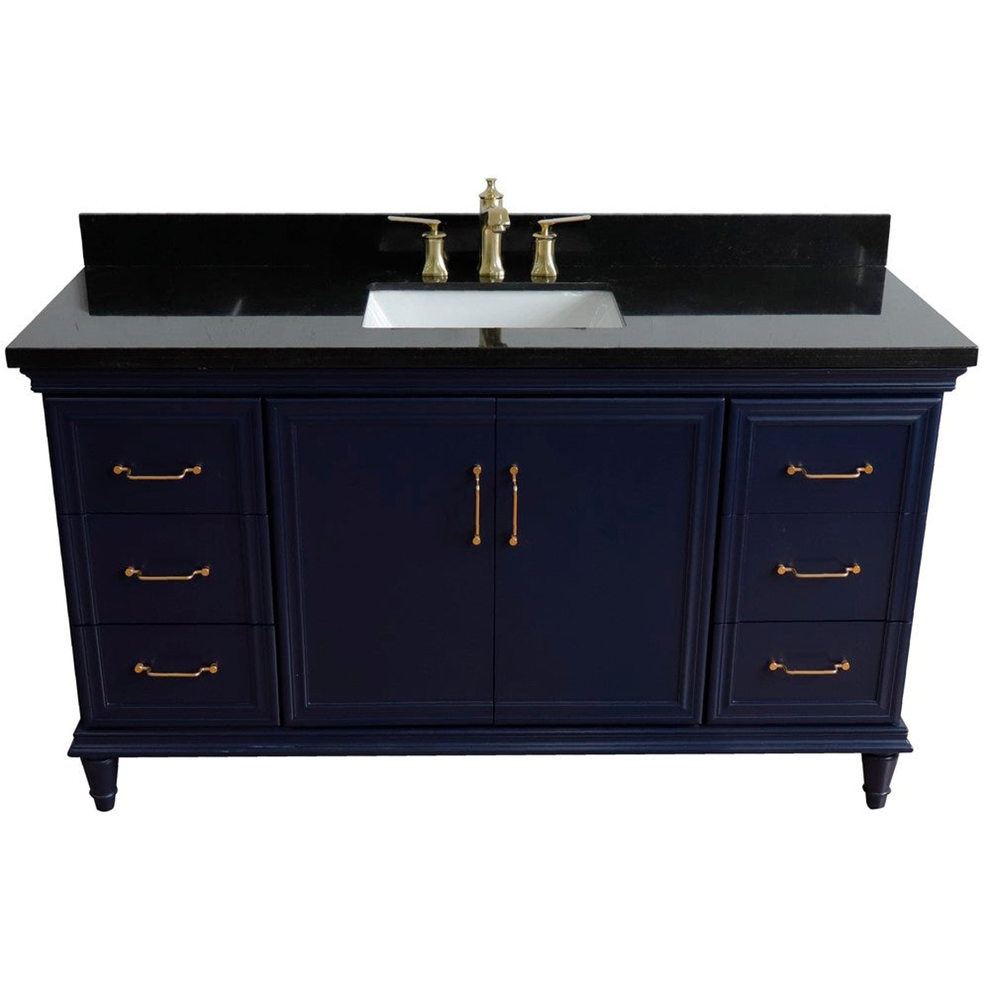 Bellaterra Home Forli 61" 2-Door 6-Drawer Blue Freestanding Vanity Set With Ceramic Undermount Rectangular Sink and Black Galaxy Granite Top