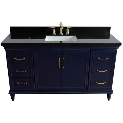 Bellaterra Home Forli 61" 2-Door 6-Drawer Blue Freestanding Vanity Set With Ceramic Undermount Rectangular Sink and Black Galaxy Granite Top