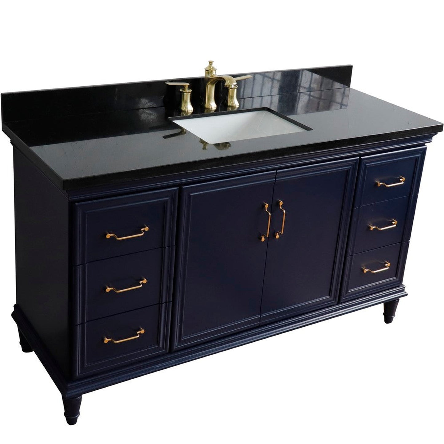 Bellaterra Home Forli 61" 2-Door 6-Drawer Blue Freestanding Vanity Set With Ceramic Undermount Rectangular Sink and Black Galaxy Granite Top